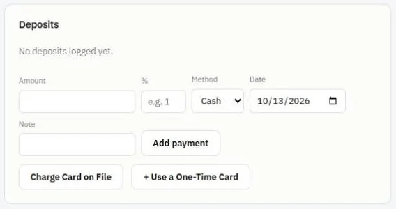 The Deposits card on an estimate