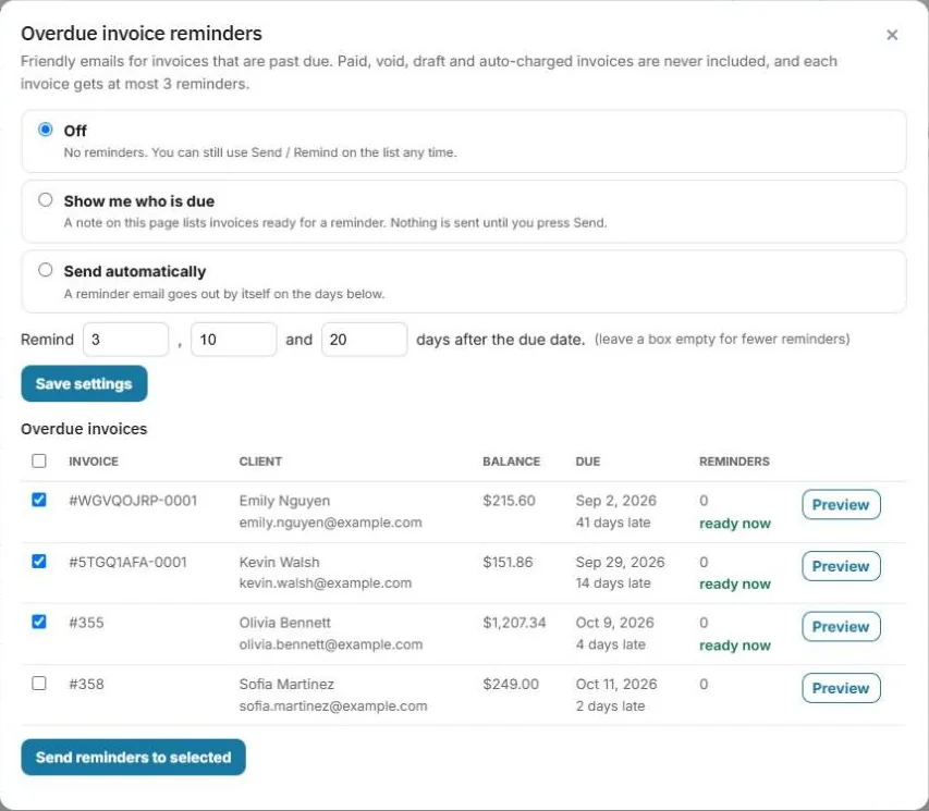 Overdue invoice reminders