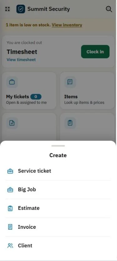 The Create menu on a phone