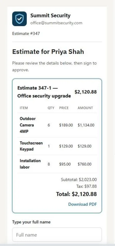 What the customer sees on the approval page