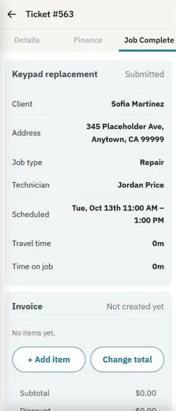 The Job Complete tab