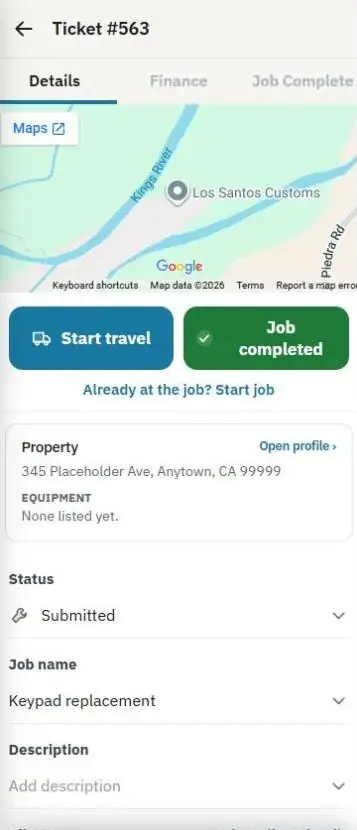 A service ticket on a phone