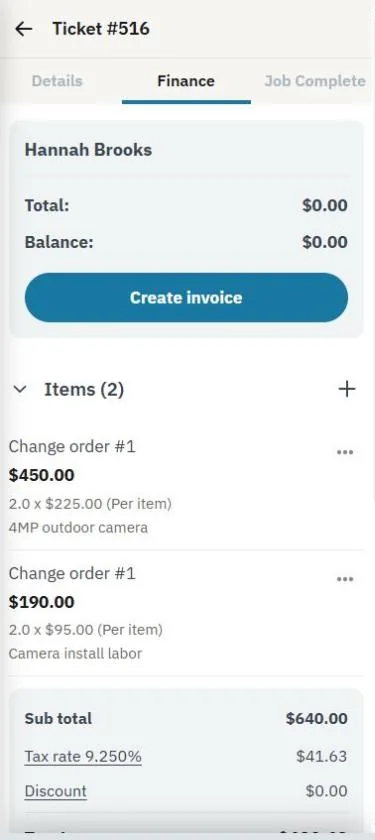 The Finance tab