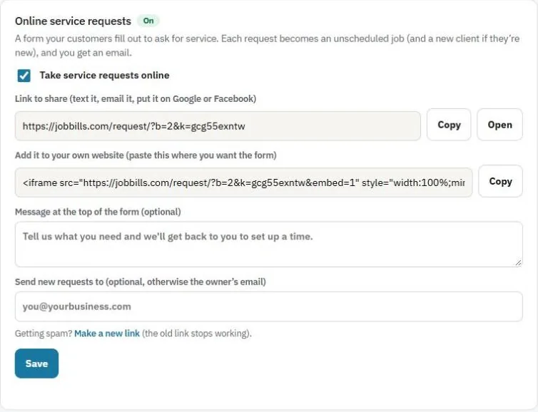 Online service requests in Settings