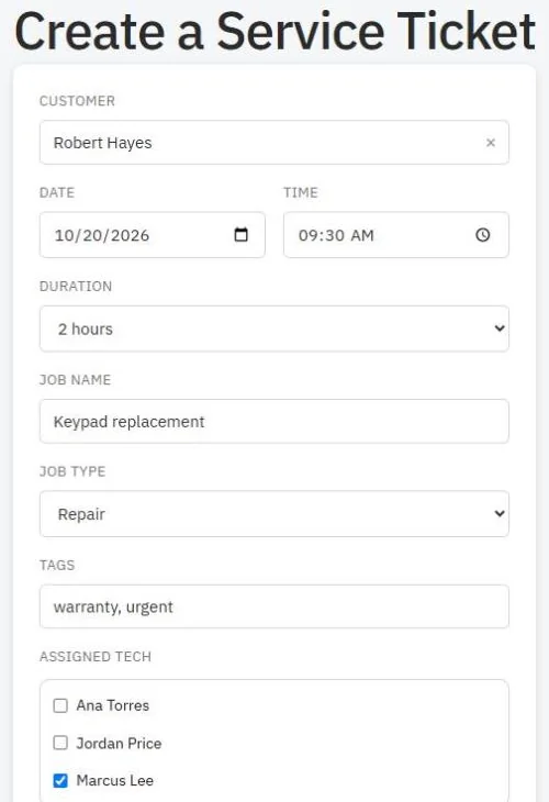 The Create a Service Ticket form